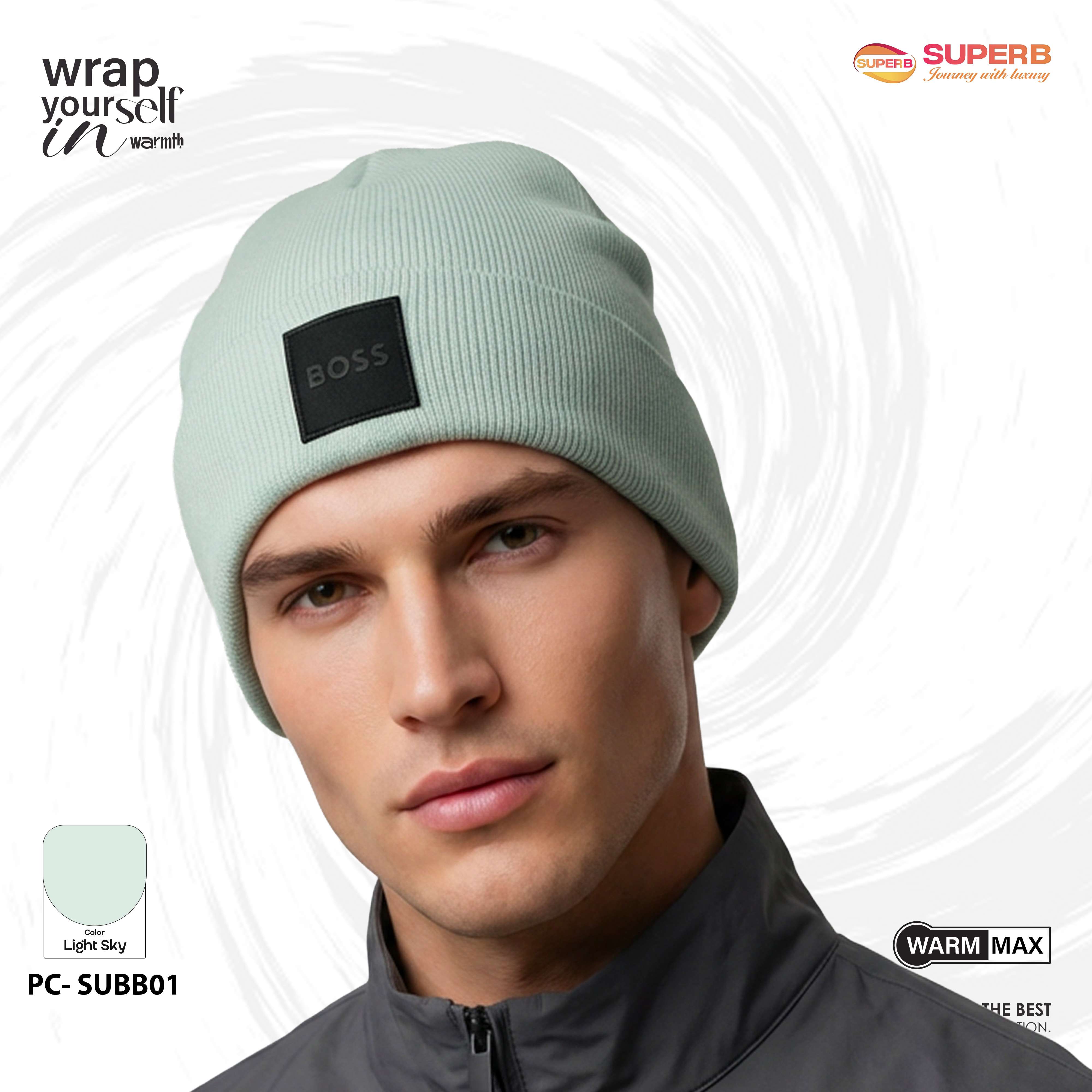 Boss Premium Winter Beanie – Unisex Knit Hat || Superb - Sky light