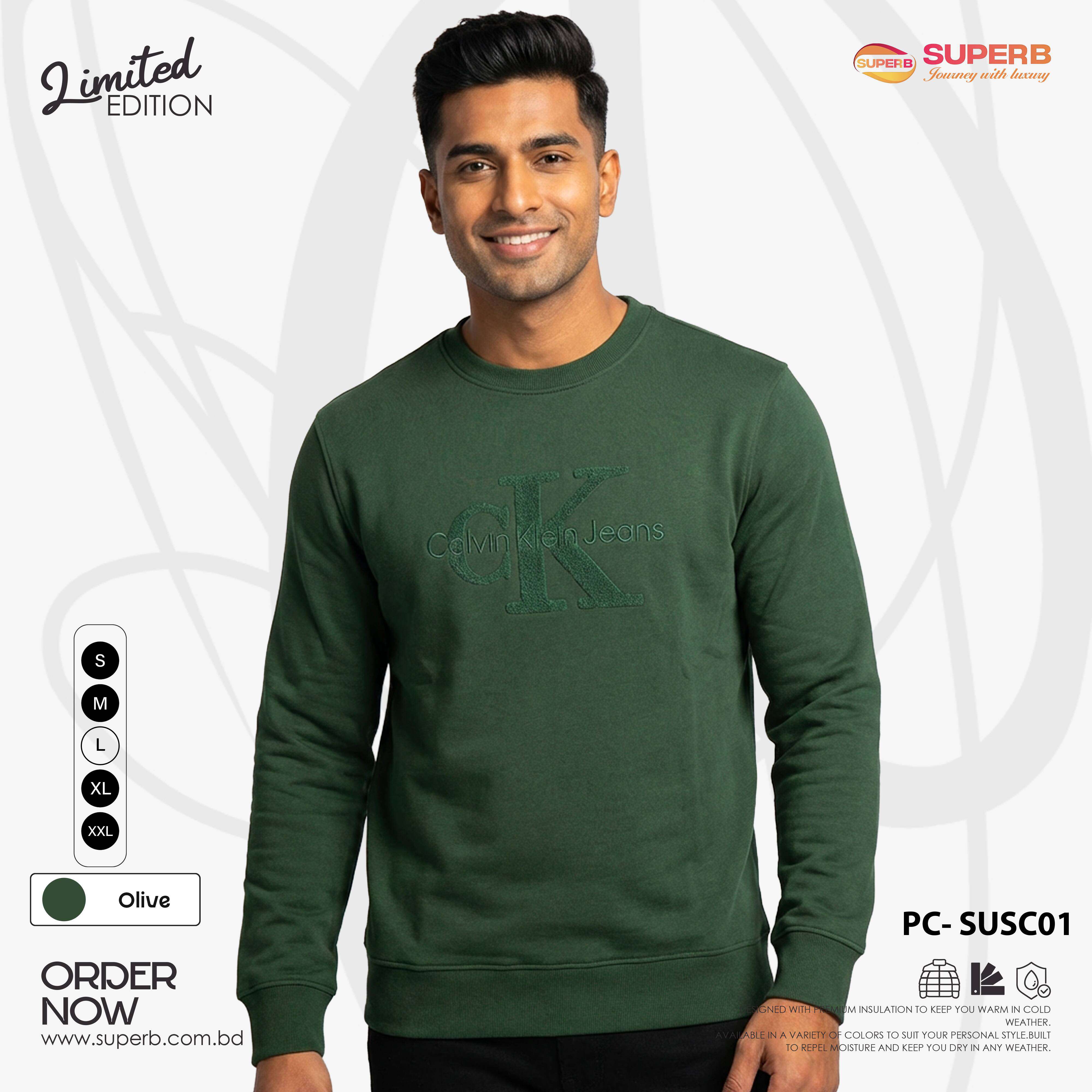 CK Premium Sweatshirt | 380+ GSM Brushed Inner || Superb Lifestyle - Olive