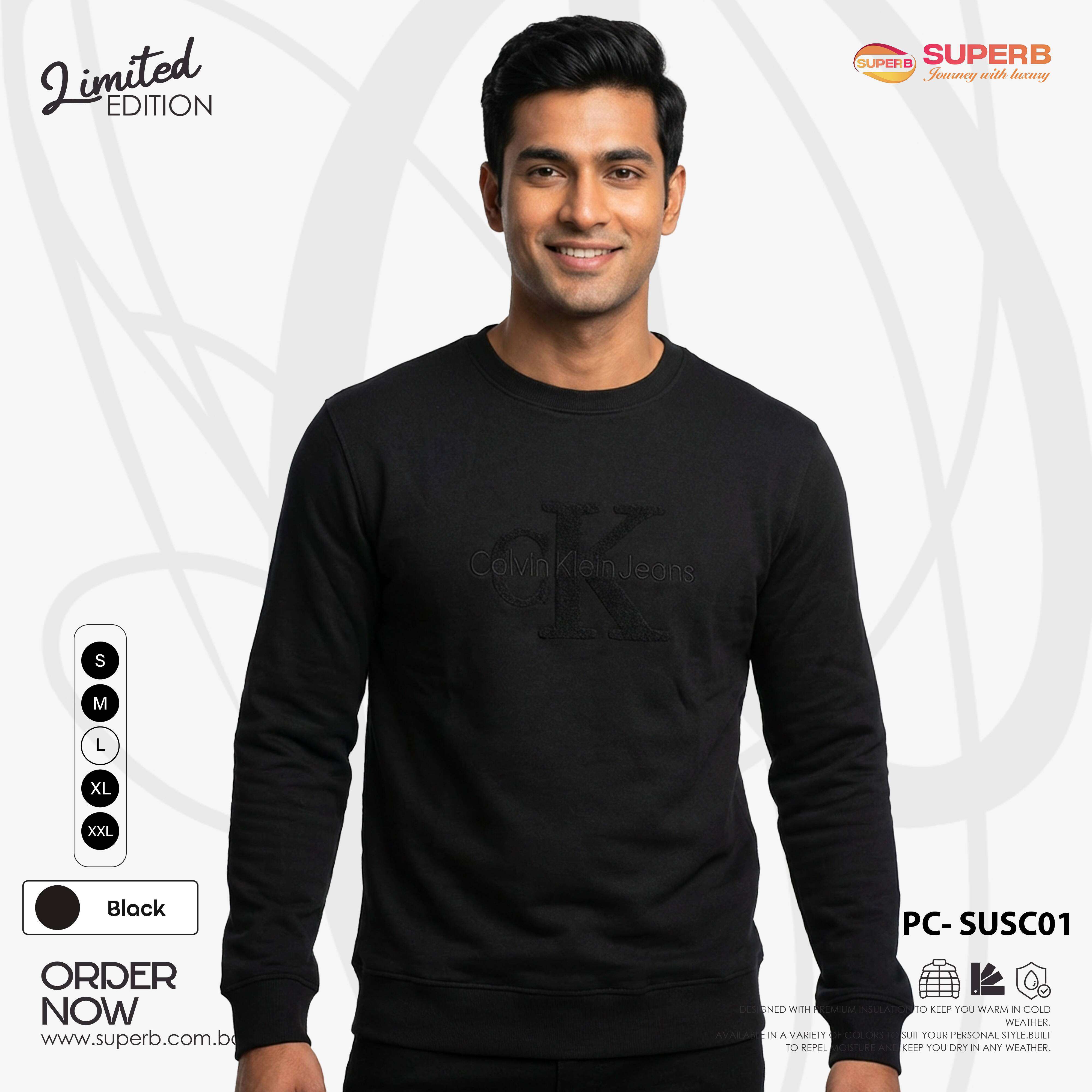 CK Premium Sweatshirt | 380+ GSM Brushed Inner || Superb Lifestyle - Black