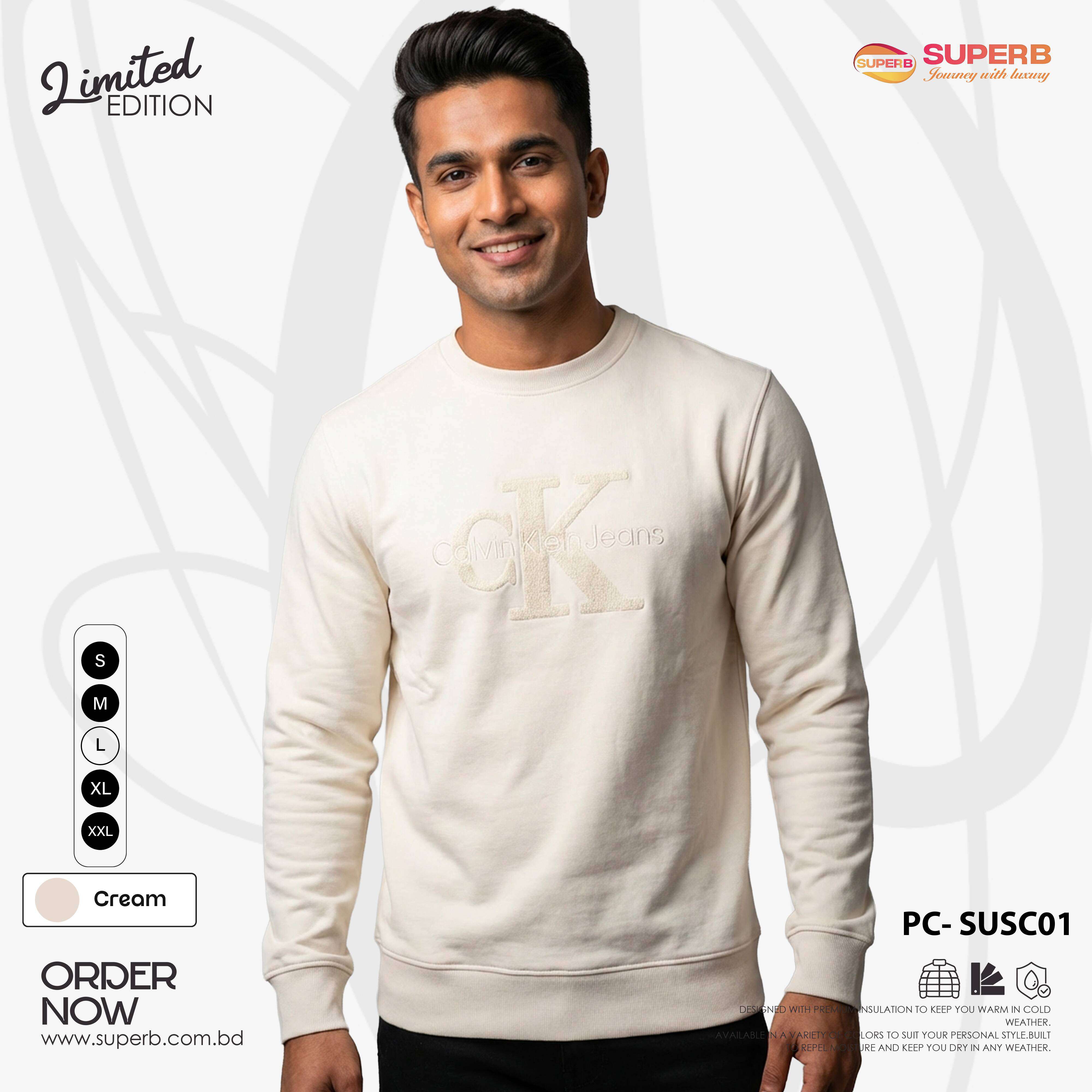 CK Premium Sweatshirt | 380+ GSM Brushed Inner || Superb Lifestyle - Cream