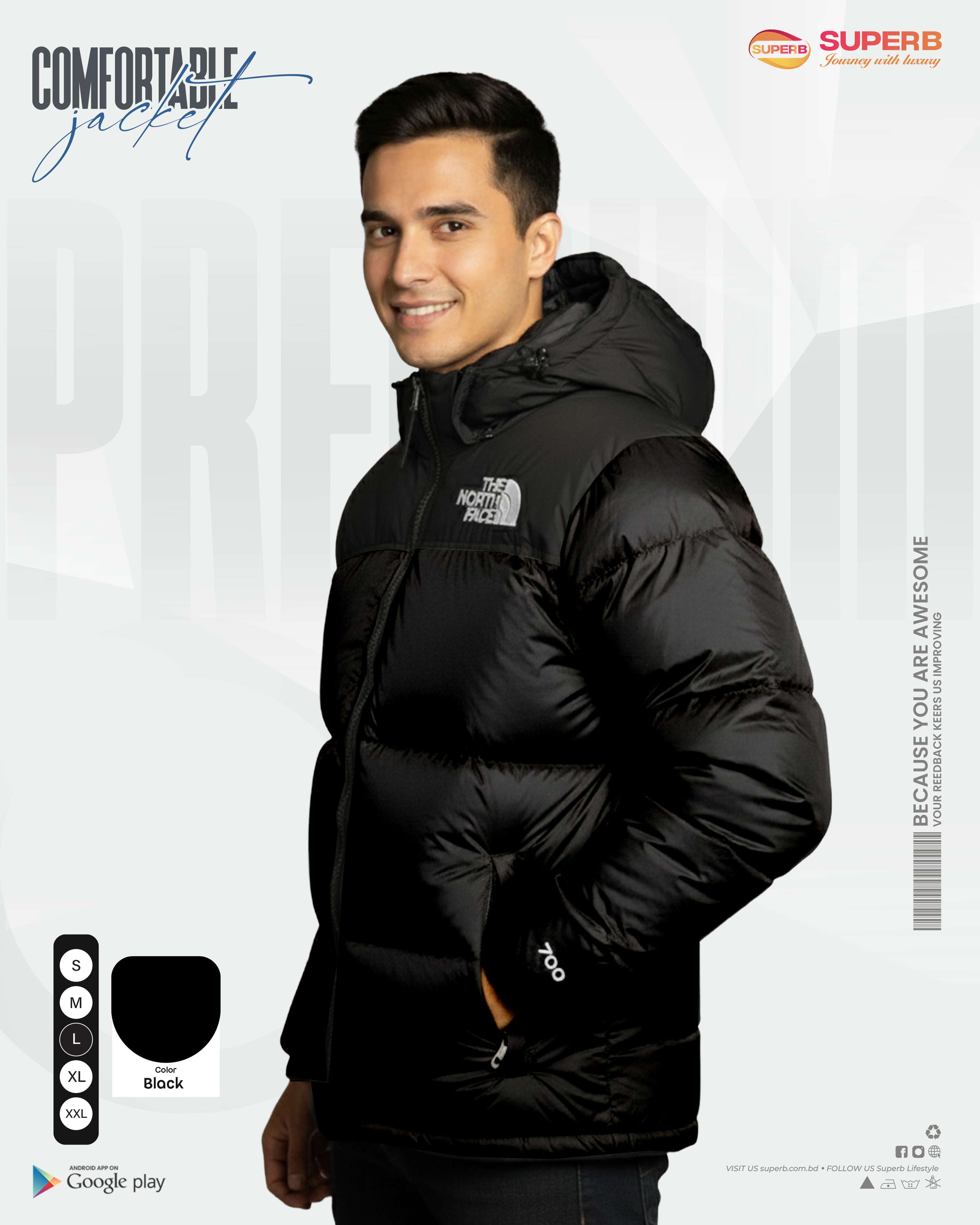 The North Face – 1996 Retro Nuptse Jacket 700 Series (2025 Model) | Superb - Black