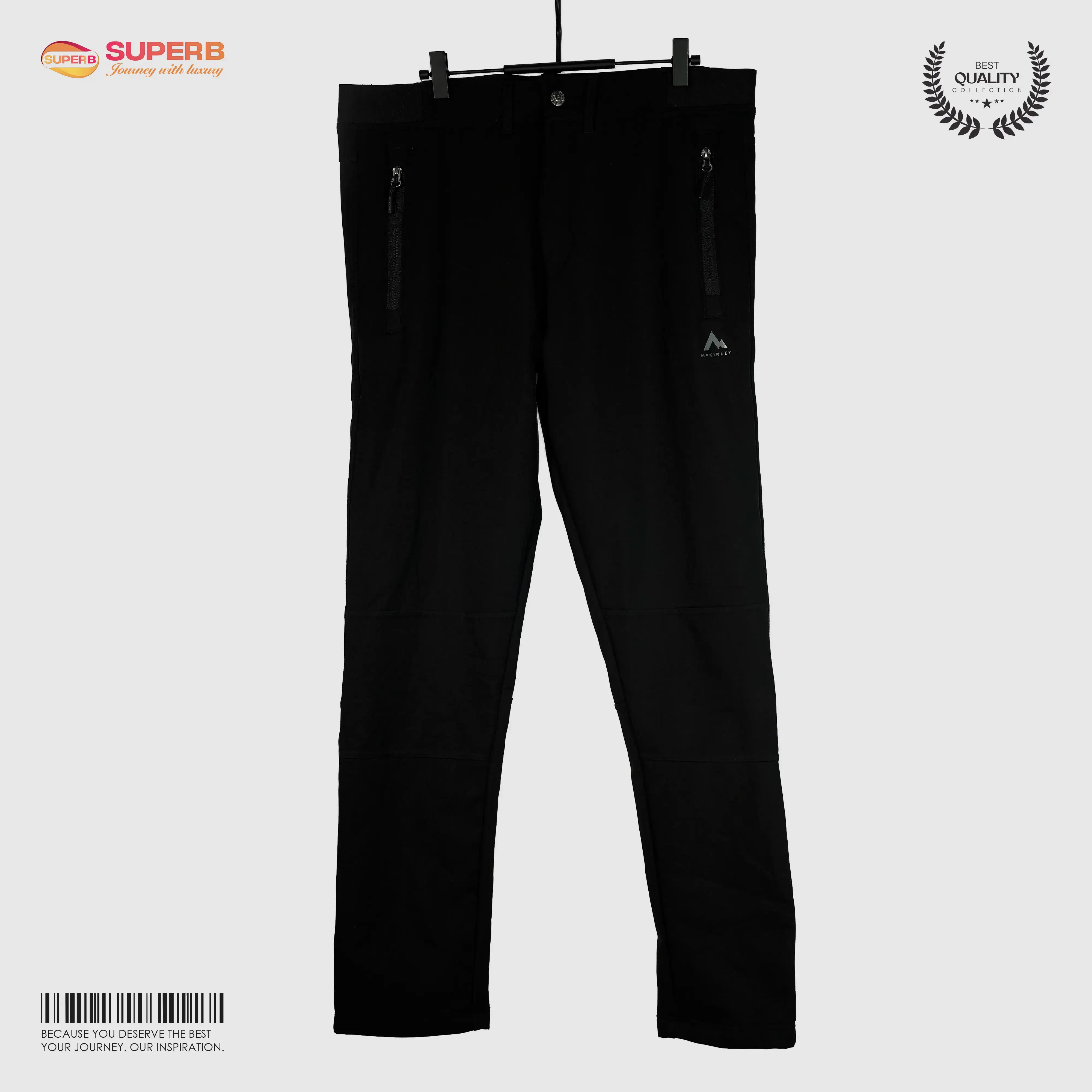 McKinley Men's Minus Casual Pants –Elastic Waist, Zippered Pockets || Super - Black