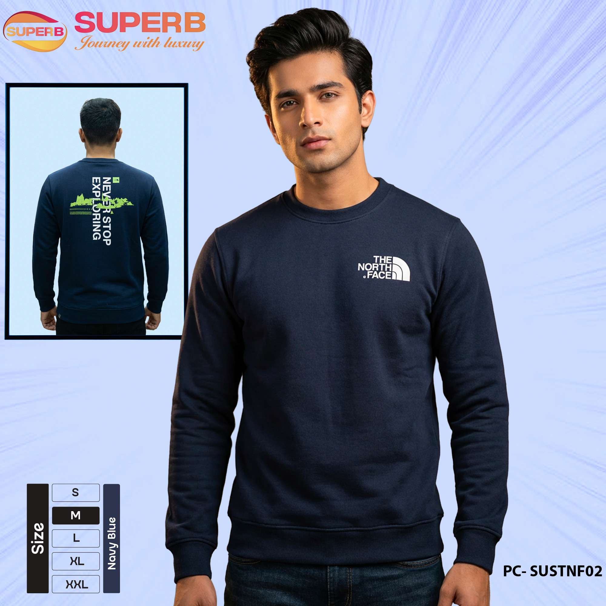 The North Face Premium Sweatshirt 350+ GSM | Winter Crewneck - Navy Blue