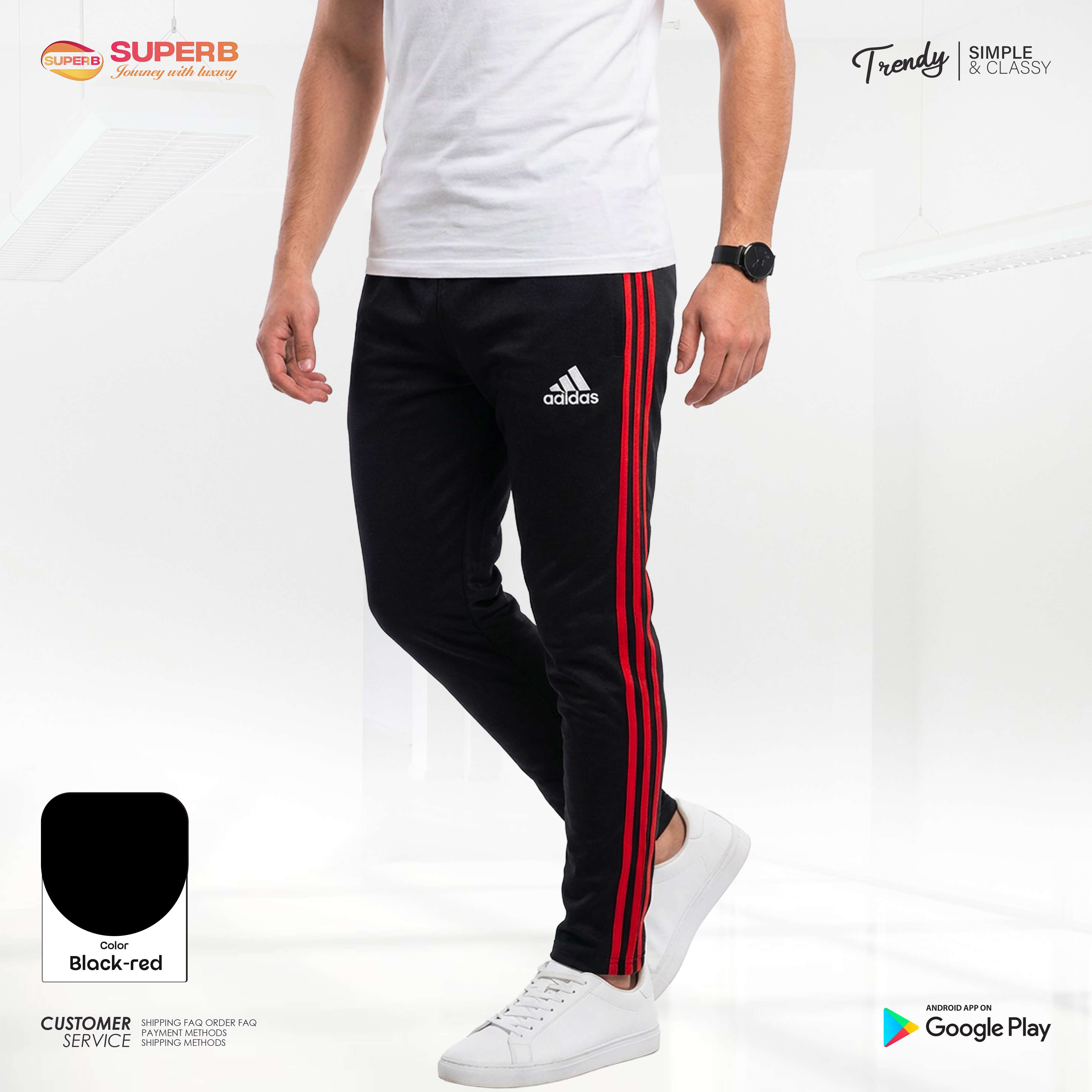 Adidas Premium Trouser – Heavyweight China Cotton Export Edition || Superb - Black-Red
