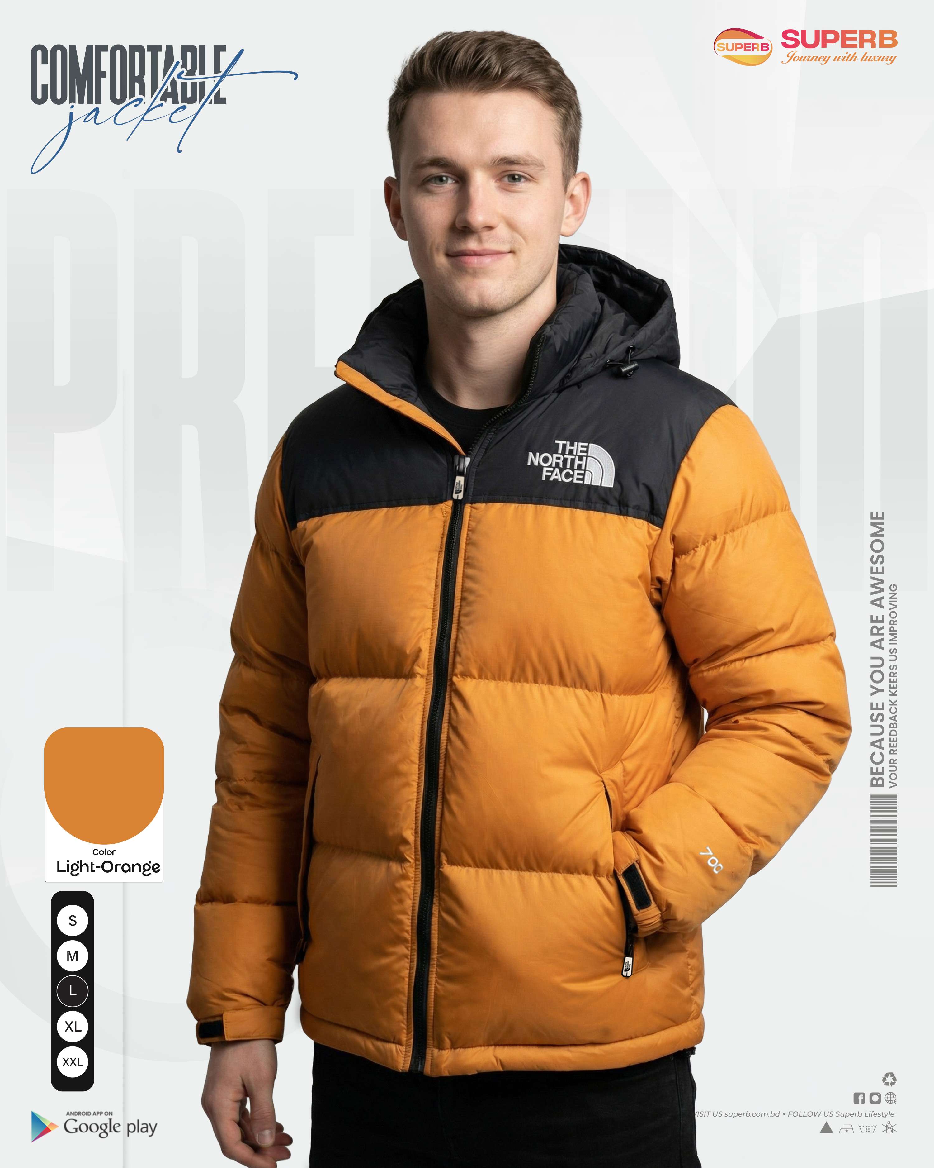 The North Face – 1996 Retro Nuptse Jacket 700 Series (2025 Model) | Superb - Light Orange