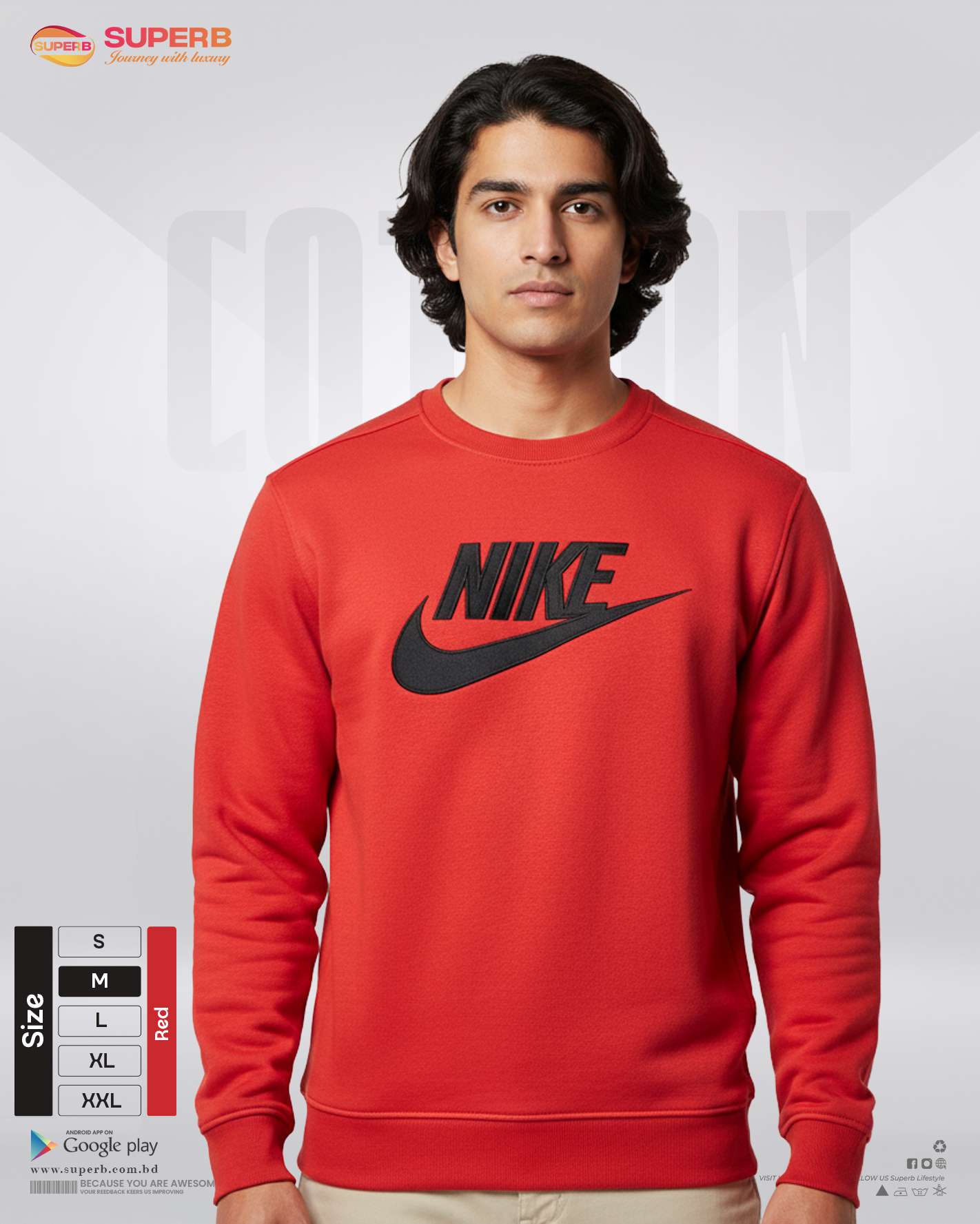Nike Premium Heavy Cotton Sweatshirt | 350+ GSM Inner Brusho Fabric | Unisex Winter Wear - Red