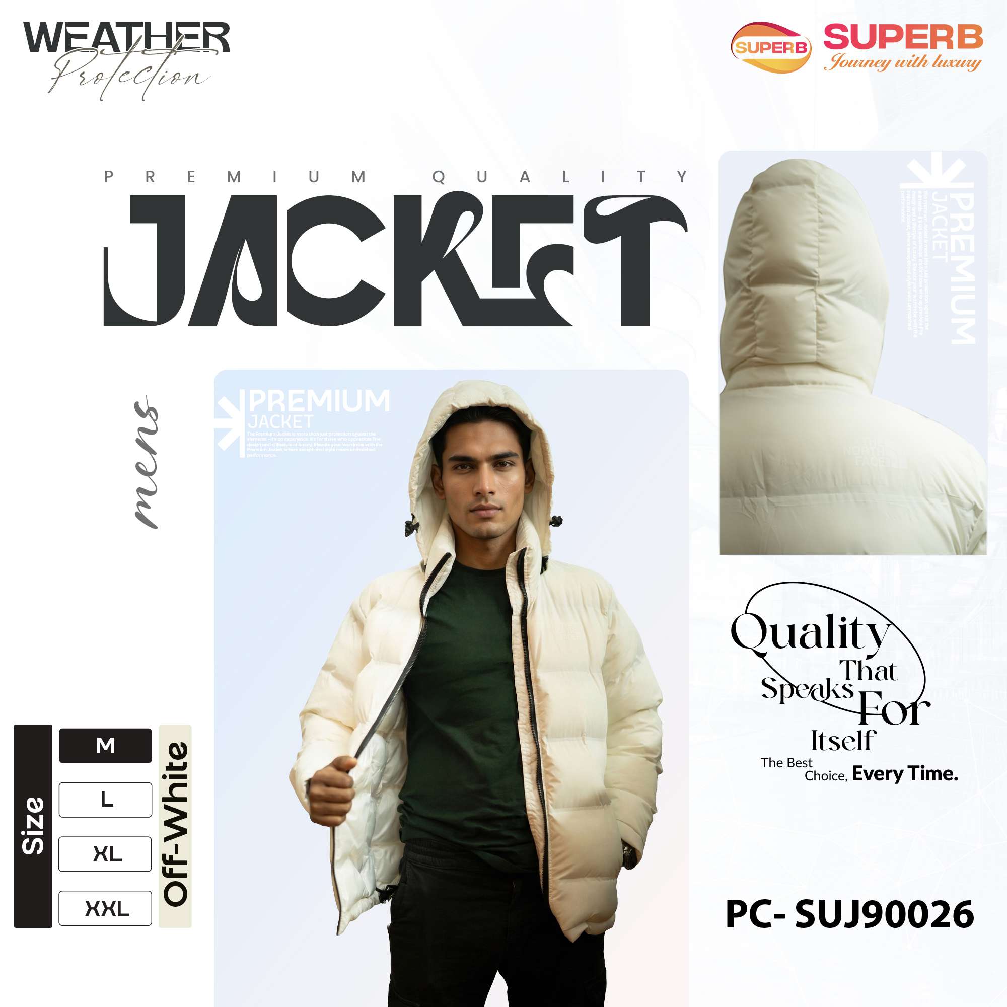 TNF 900 Series Premium Winter Puffer Jacket for Men – Lightweight Warm Hooded Jacket || SUJ90026 - Off-white