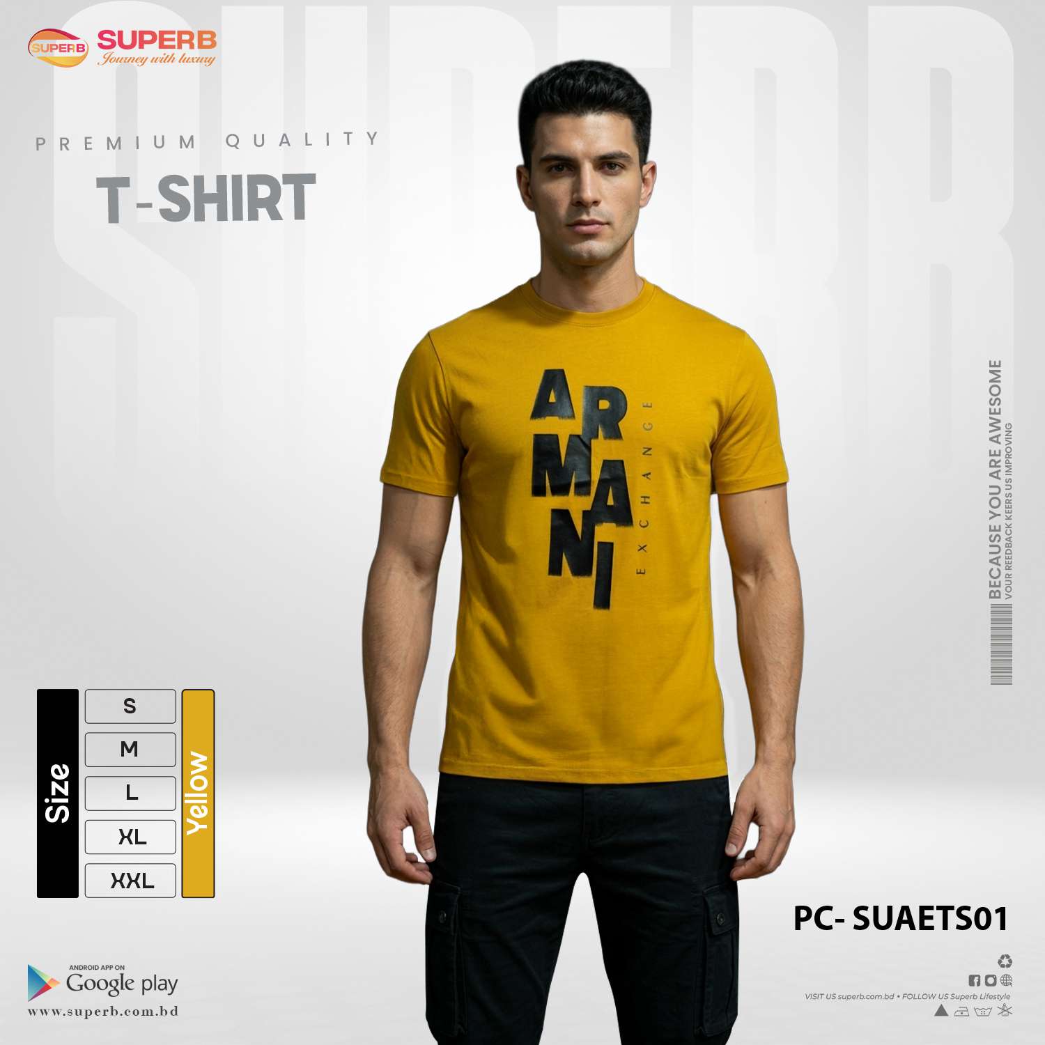 A|X Armani Exchange Men's Ombre Logo T-Shirt || SUAETS01 - Yellow