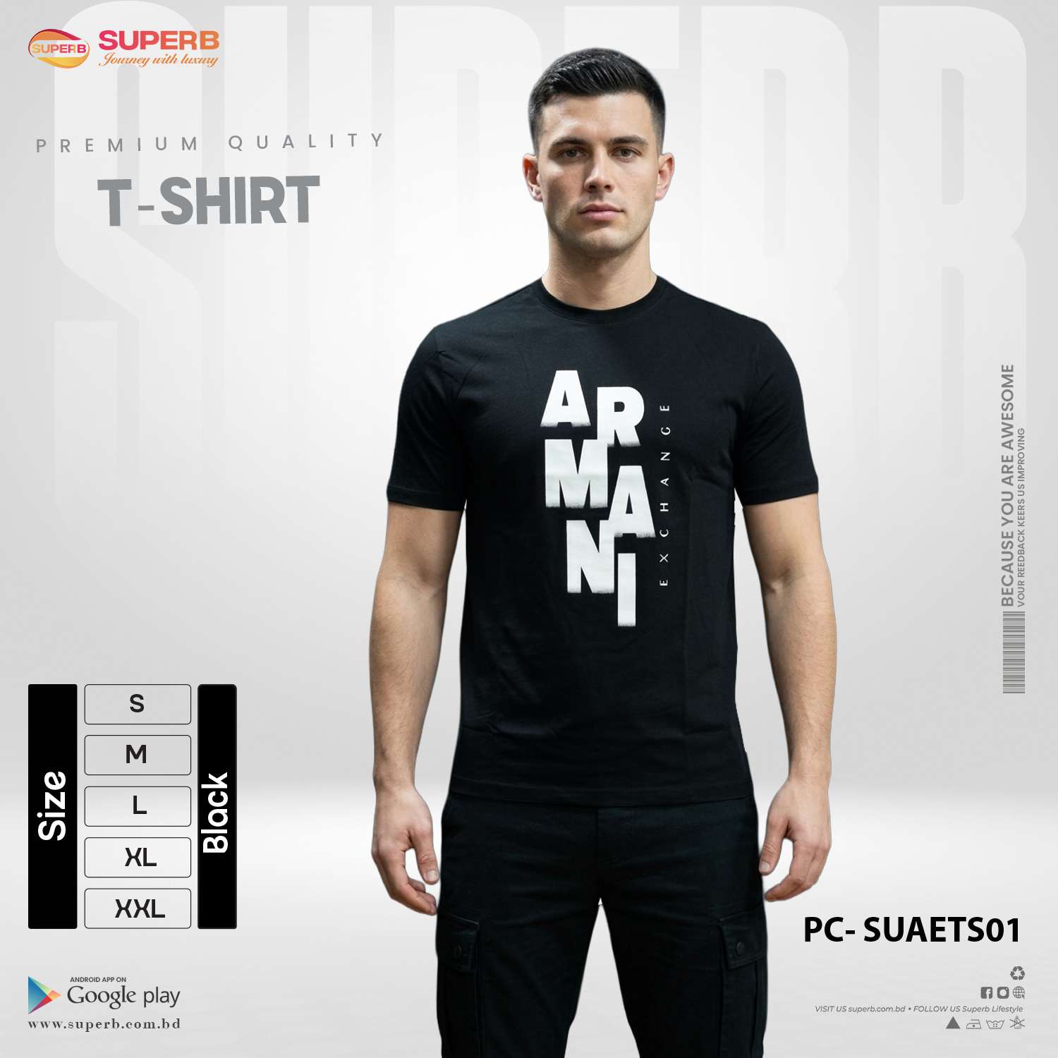 A|X Armani Exchange Men's Ombre Logo T-Shirt || SUAETS01 - Black