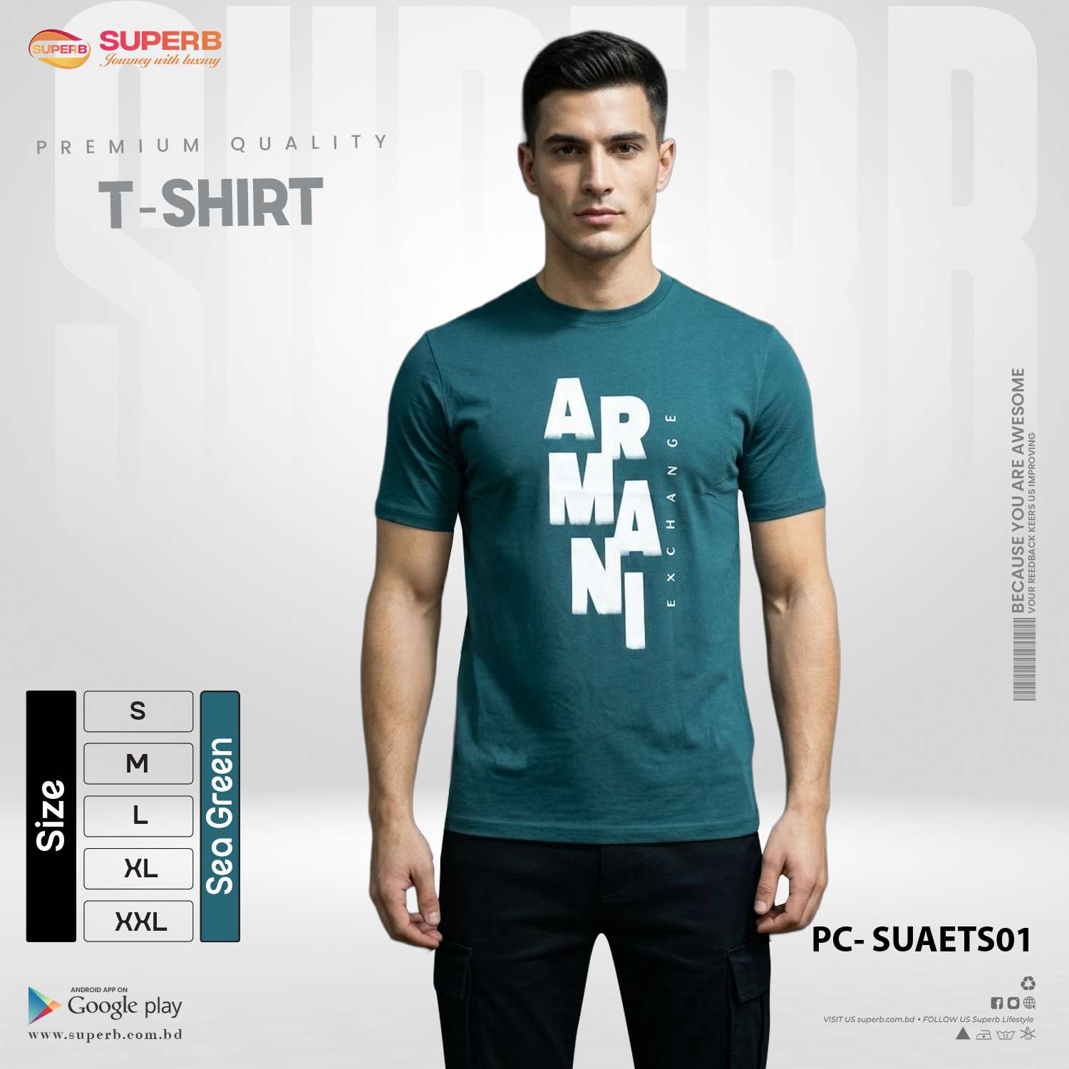A|X Armani Exchange Men's Ombre Logo T-Shirt || SUAETS01 - Sea Green