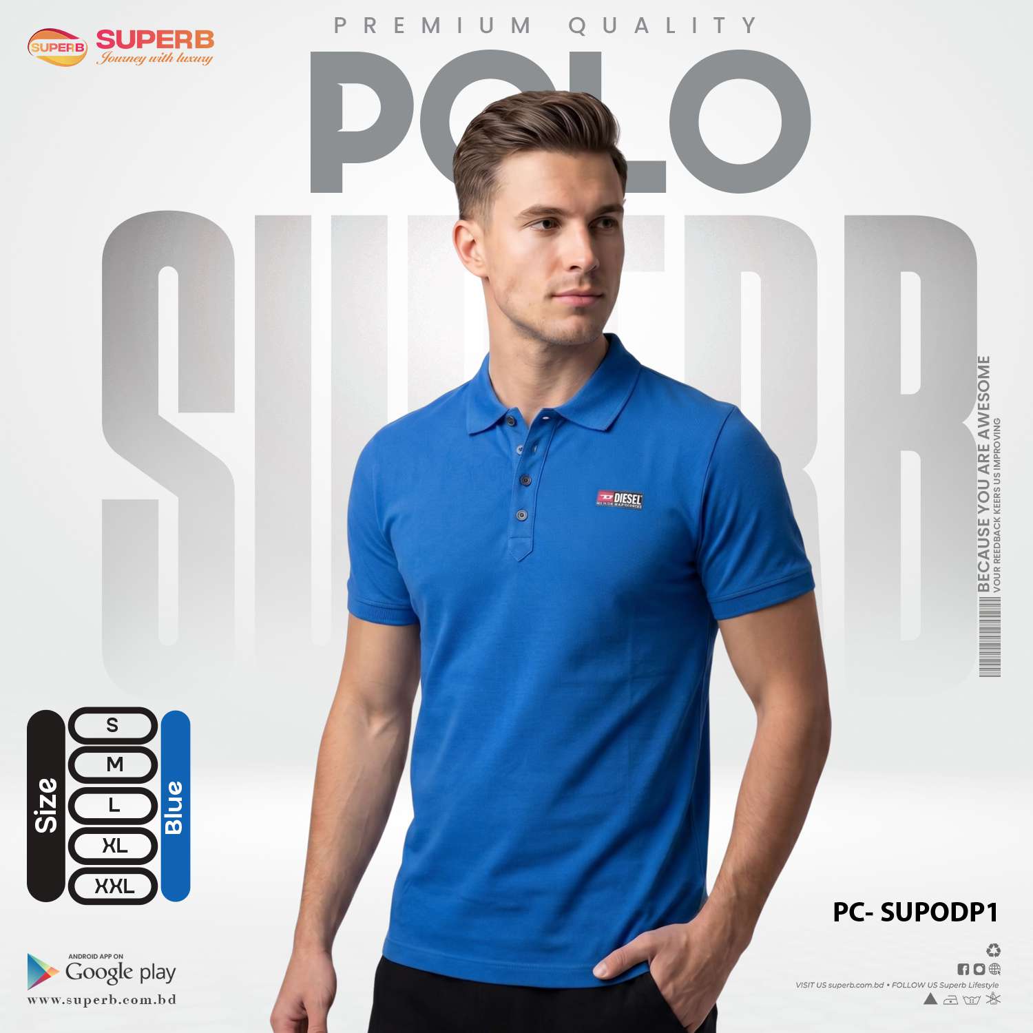 Diesel Premium Polo T-Shirt | 100% Cotton || SUPODP1 - Blue