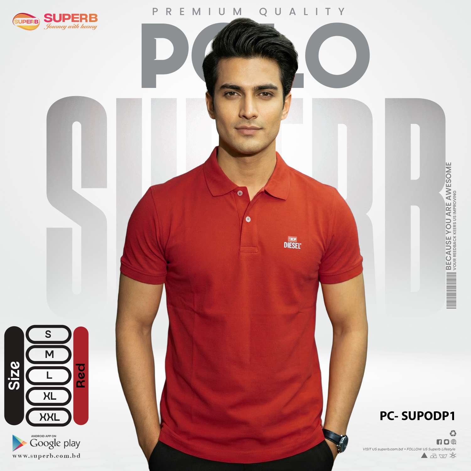 Diesel Premium Polo T-Shirt | 100% Cotton || SUPODP1 - Red