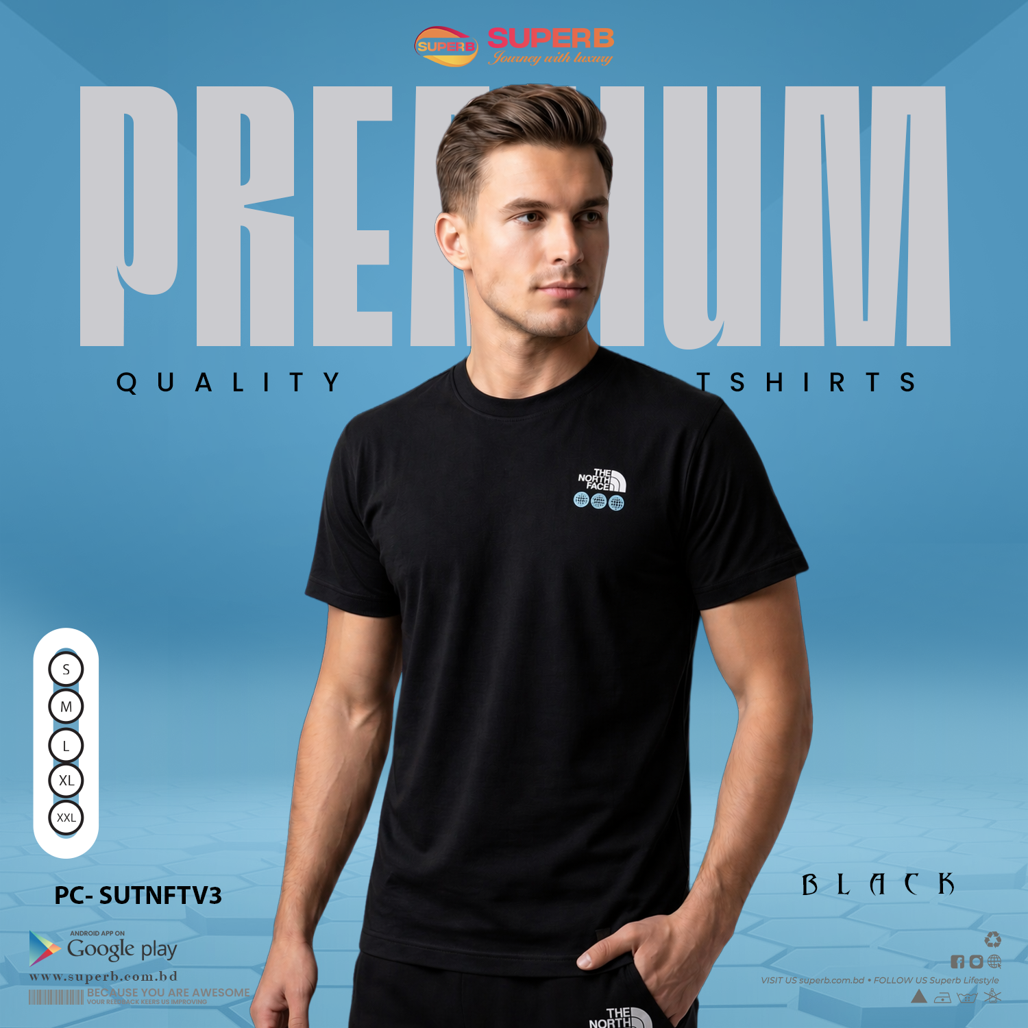 The North Face Premium Black Crew Neck T-Shirt for Men - Black