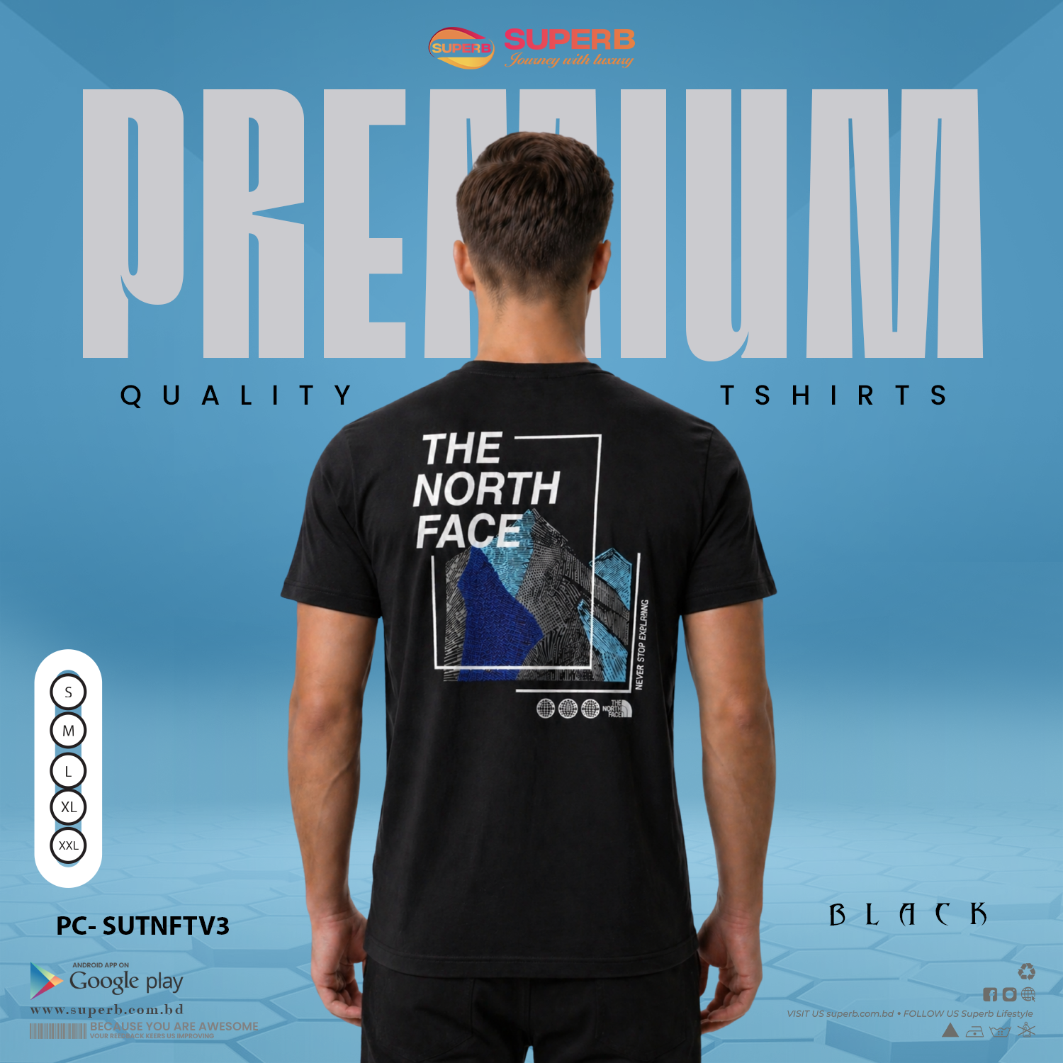 The North Face Premium Black Crew Neck T-Shirt for Men - Black