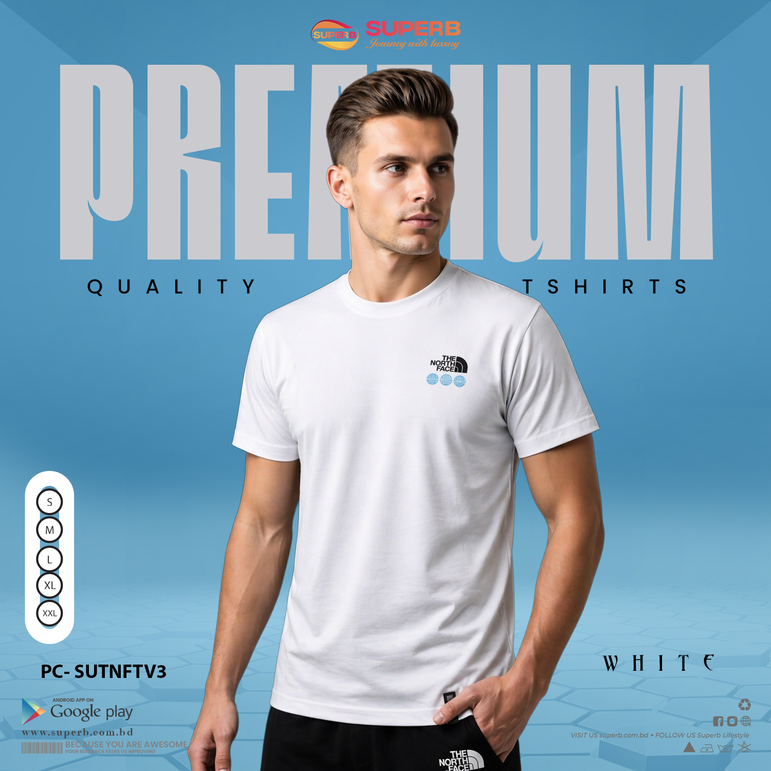 The North Face Premium Black Crew Neck T-Shirt for Men - White