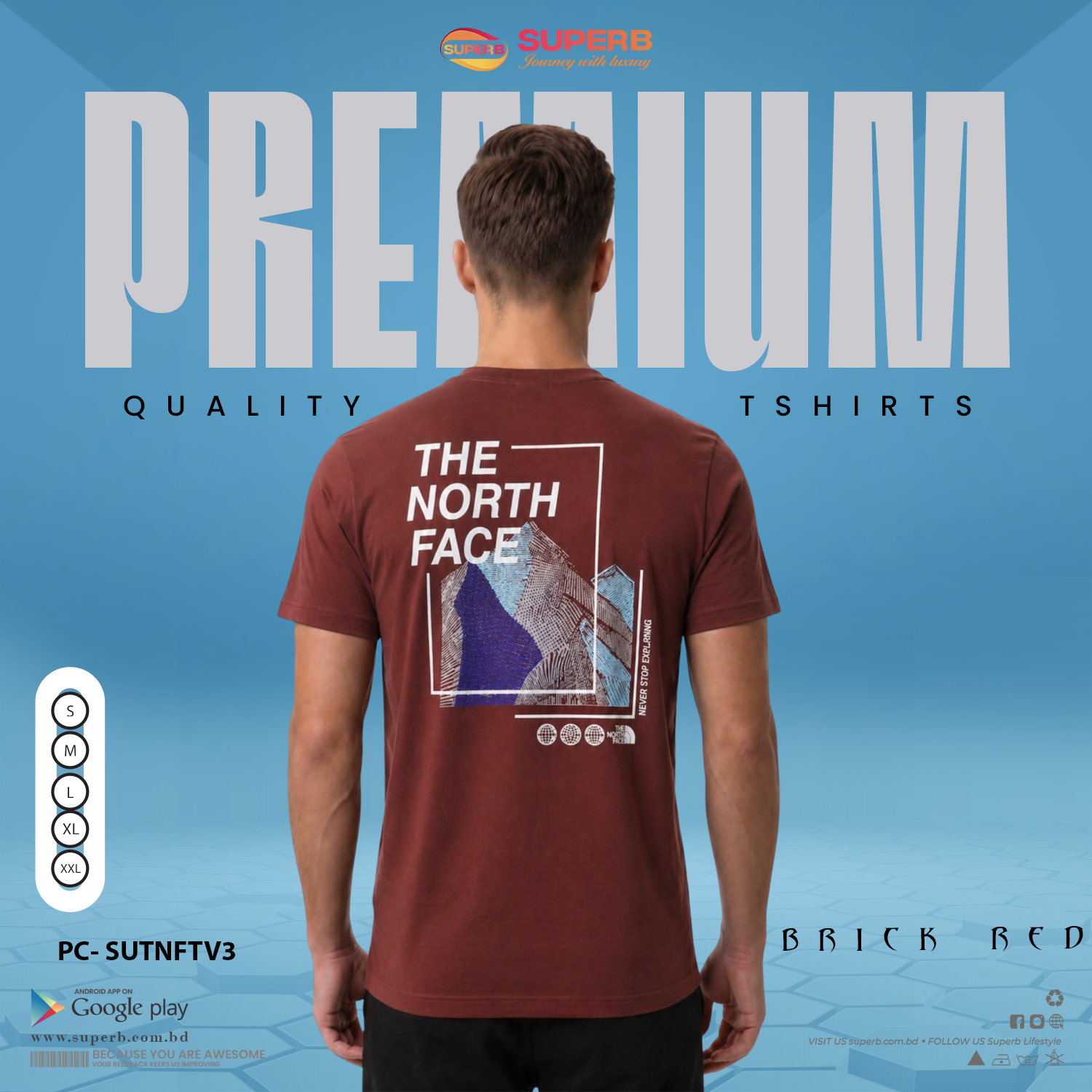 The North Face Premium Black Crew Neck T-Shirt for Men - brick red