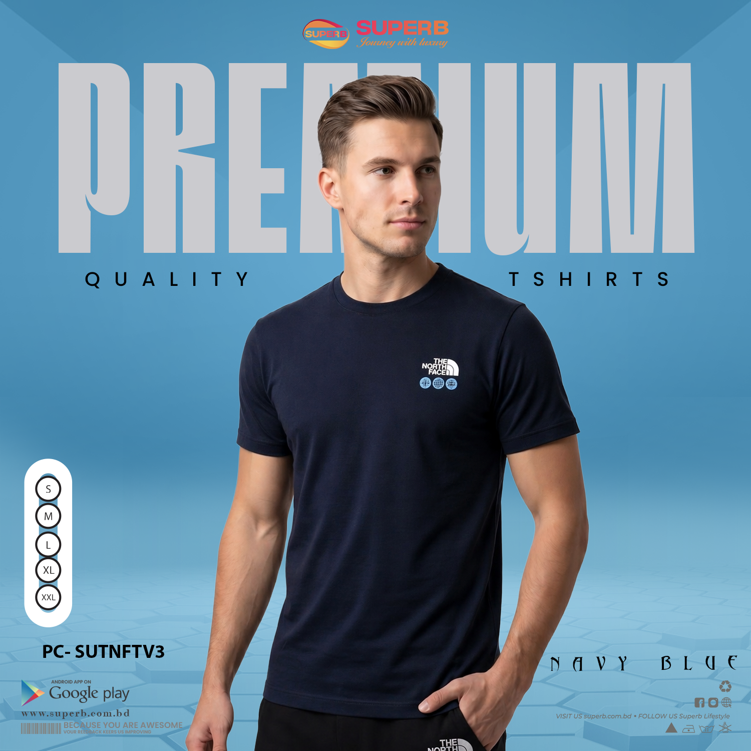 The North Face Premium Black Crew Neck T-Shirt for Men - Navy Blue