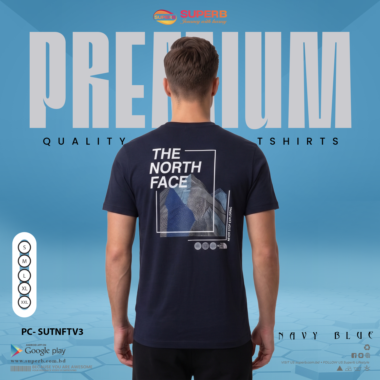 The North Face Premium Black Crew Neck T-Shirt for Men - Navy Blue