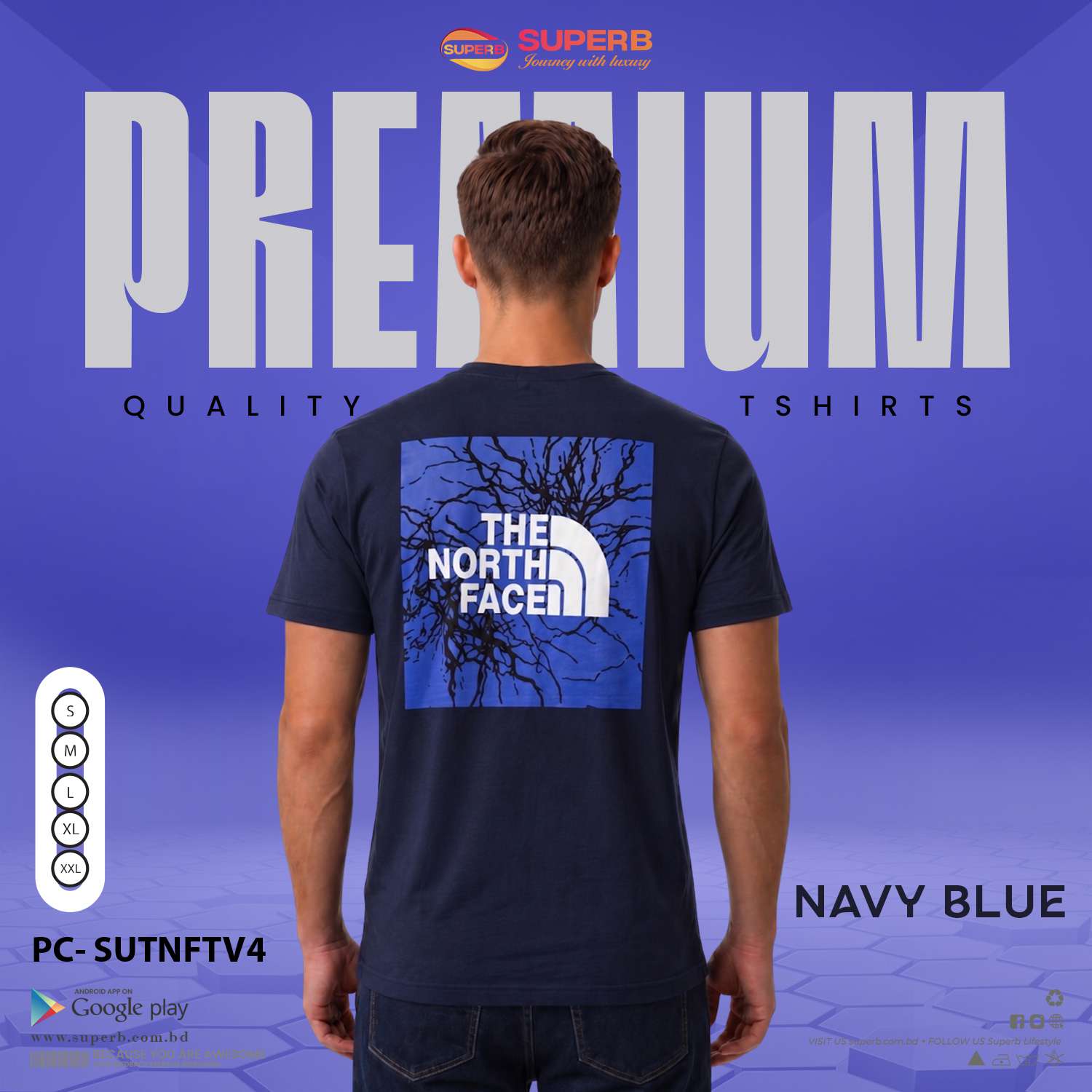 Premium The North Face Cotton T-Shirt for Men || PC-SUTNFTV4 - Navy Blue