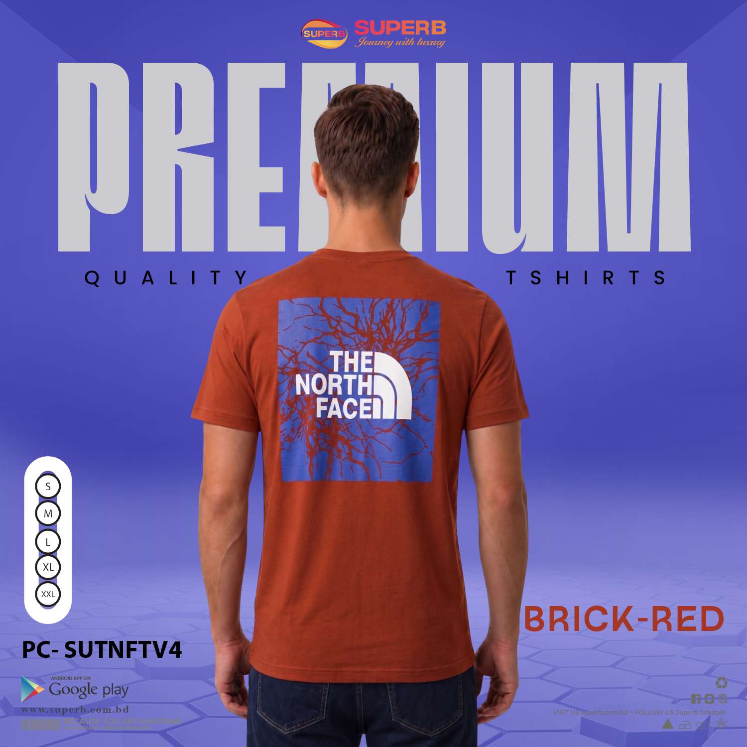 Premium The North Face Cotton T-Shirt for Men || PC-SUTNFTV4 - brick red