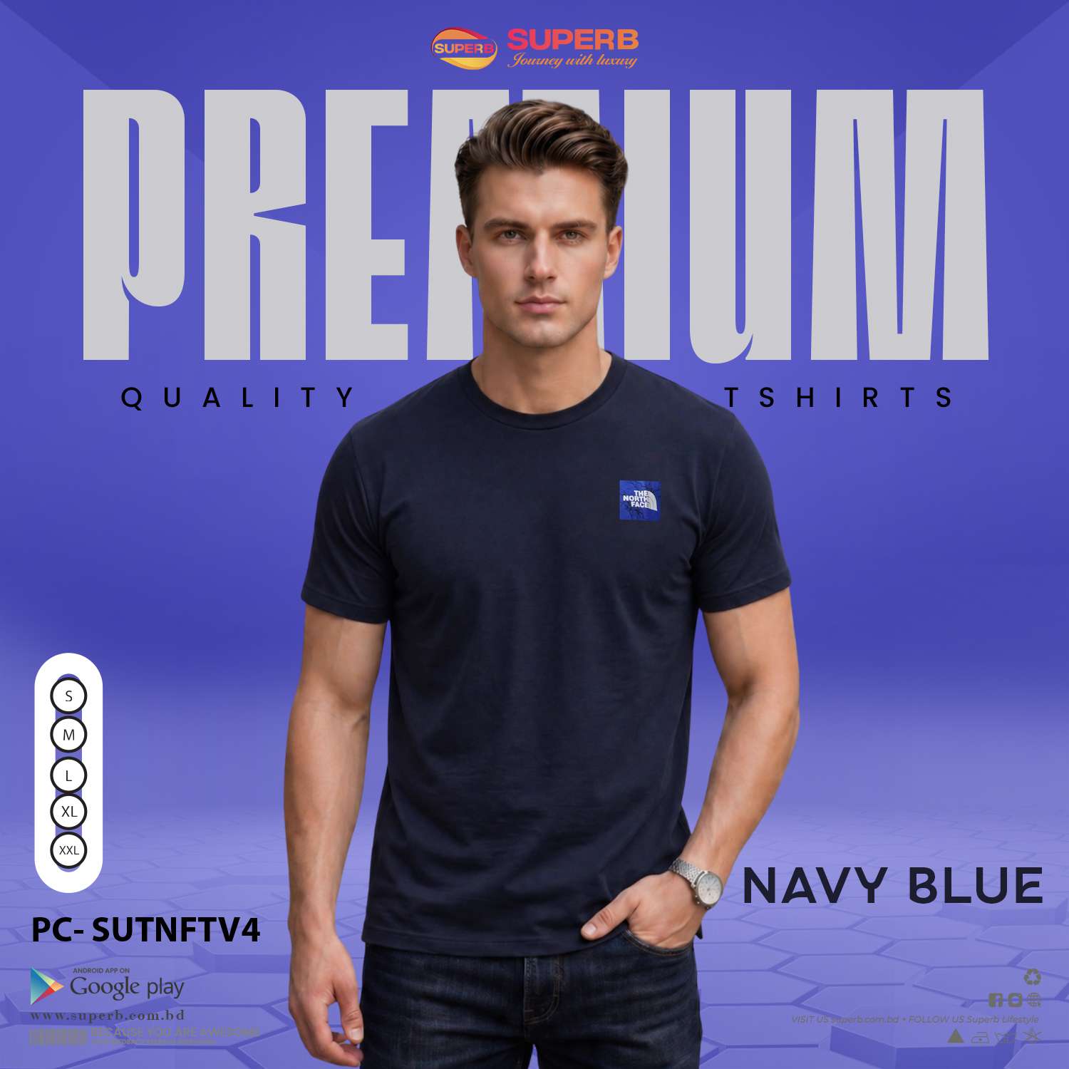 Premium The North Face Cotton T-Shirt for Men || PC-SUTNFTV4 - Navy Blue