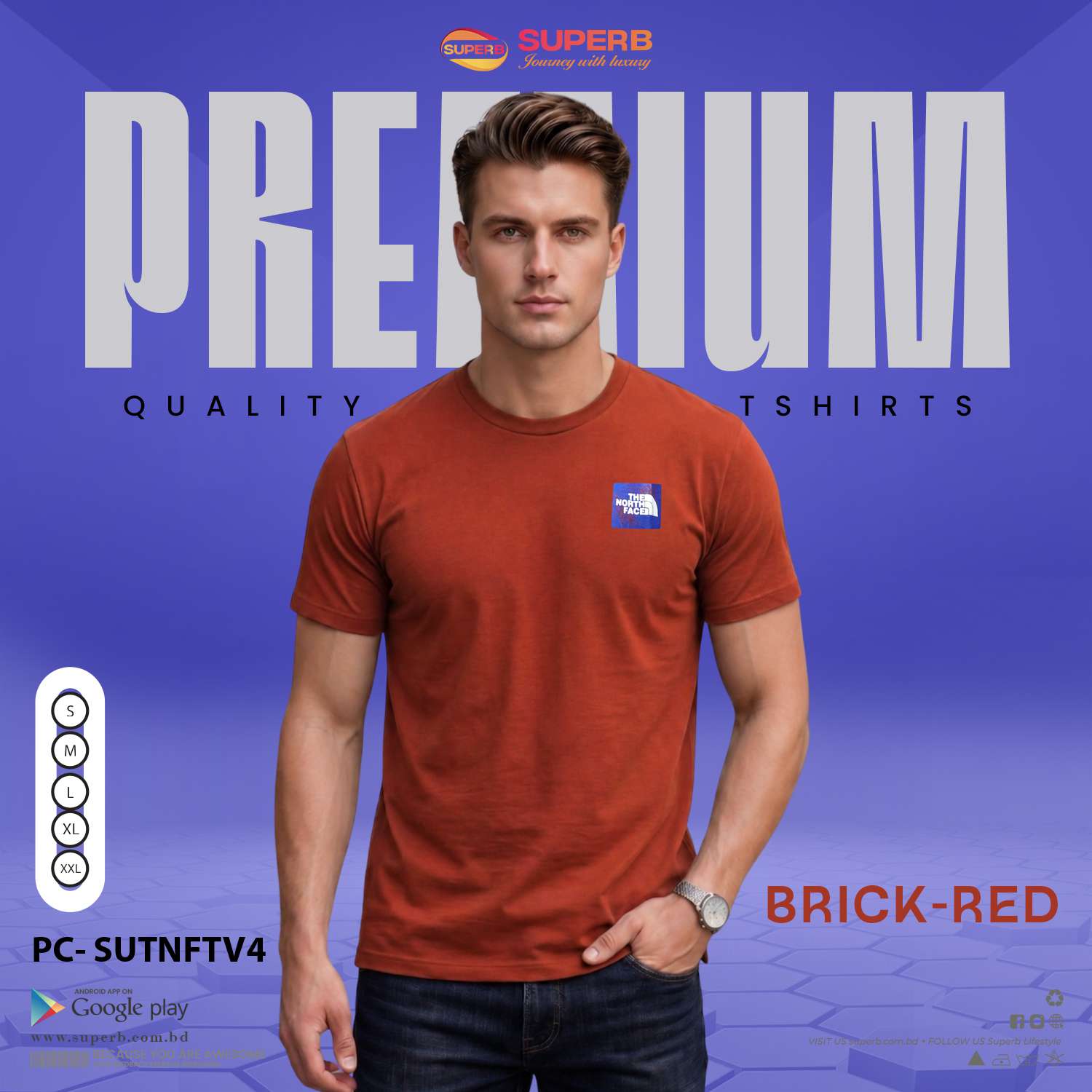 Premium The North Face Cotton T-Shirt for Men || PC-SUTNFTV4 - brick red