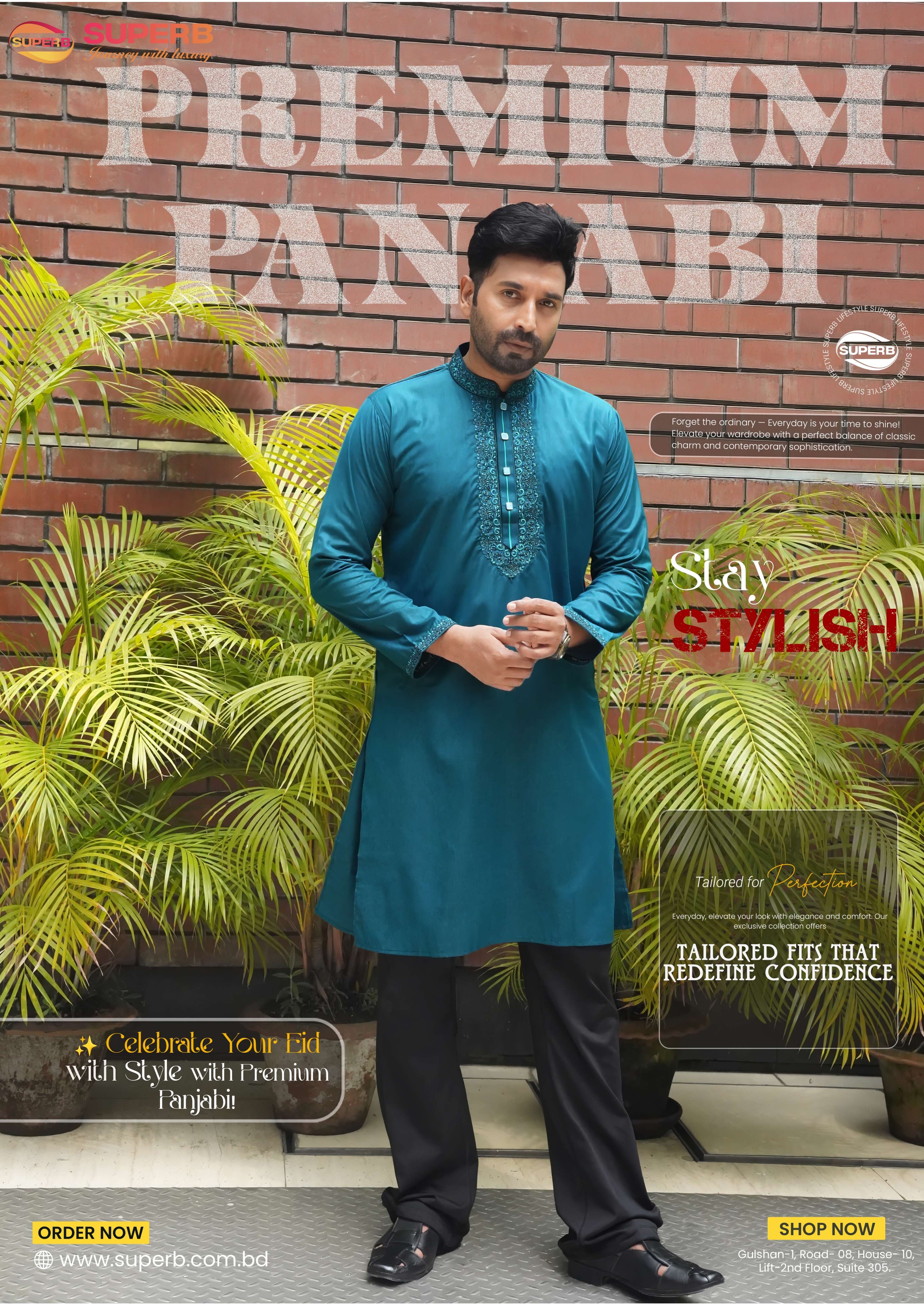 Indian Cotton Panjabi – Petrol Color | Premium Quality Embroidered Punjabi for Men || SUPIC16 - Petrol