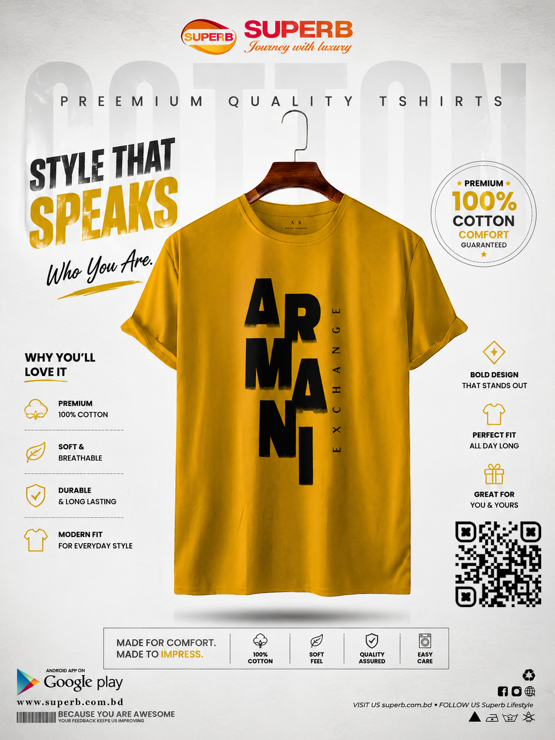 A|X Armani Exchange Men's Ombre Logo T-Shirt || SUAETS01 - Yellow