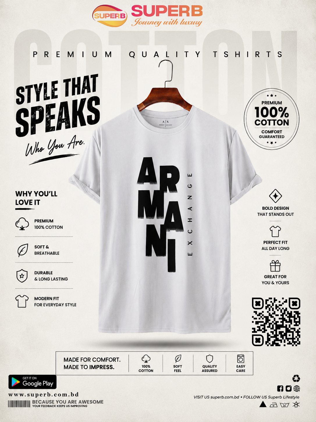 A|X Armani Exchange Men's Ombre Logo T-Shirt || SUAETS01 - White