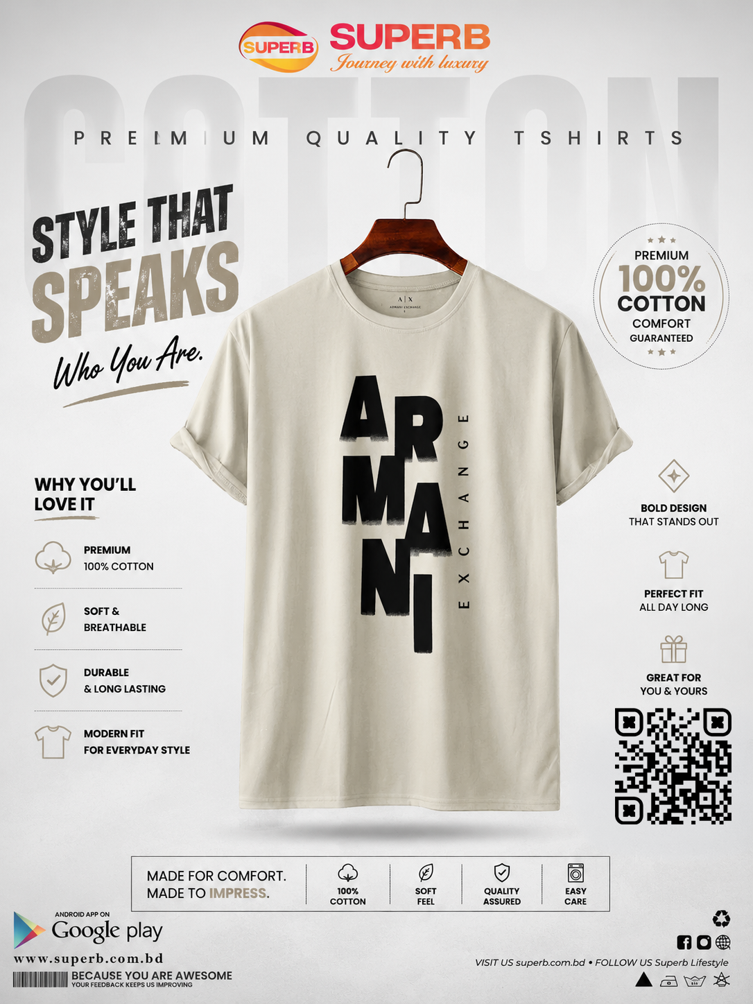 A|X Armani Exchange Men's Ombre Logo T-Shirt || SUAETS01 - Off-white