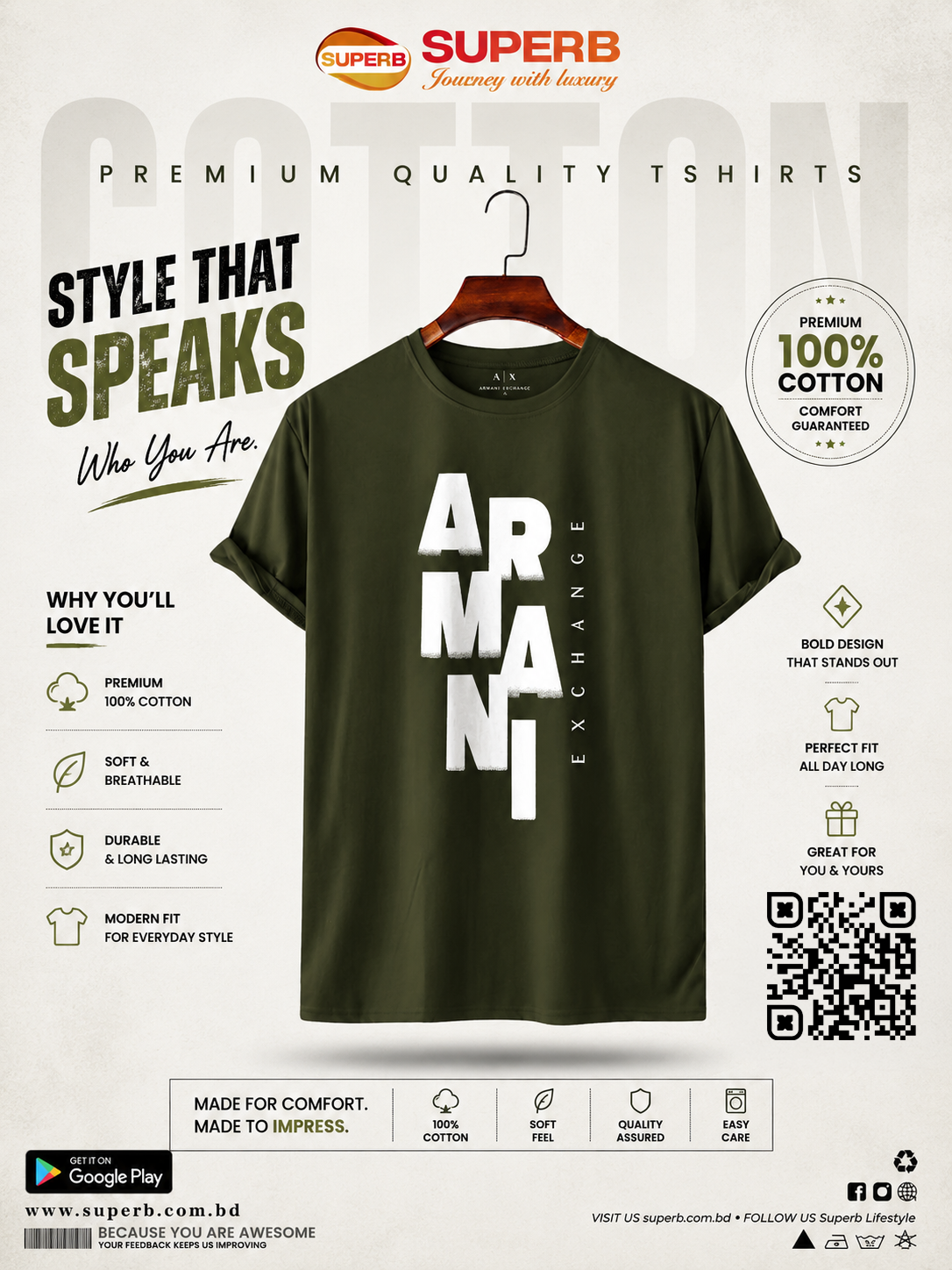 A|X Armani Exchange Men's Ombre Logo T-Shirt || SUAETS01 - Olive