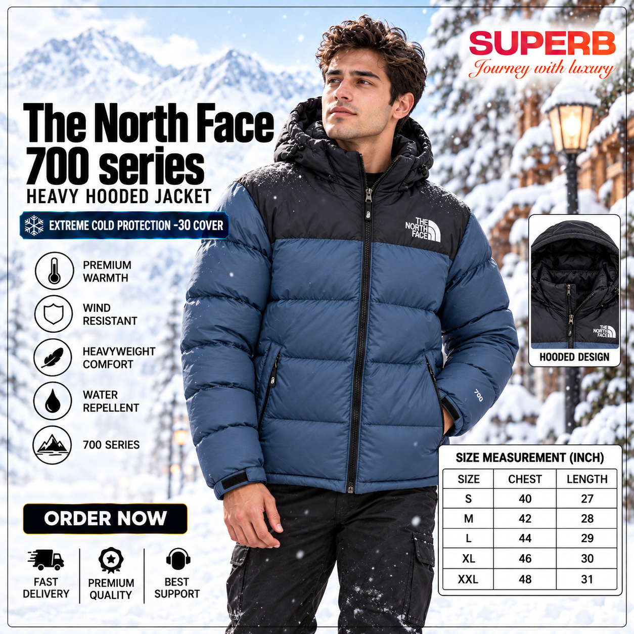 The North Face-1996 Retro Nuptse Jacket - 700™ Series || Superb Lifestyle - Light Navy